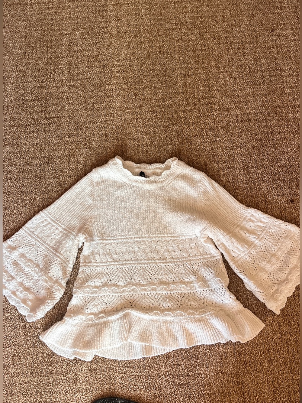 H&M White Crochet Knit Bell-Sleeve Top